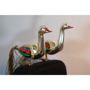 Antique Mercury Glass Silver Birds Glitter Tinsel Tails Christmas Ornaments